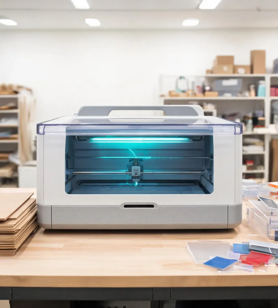 Glowforge laser cutting machine in a creative production studio